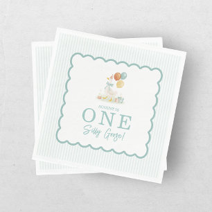 One Silly Goose Teal Blue Boys 1st Birthday Napkins