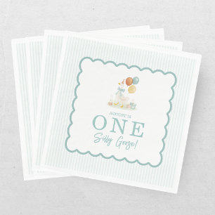 One Silly Goose Teal Blue Boys 1st Birthday Napkins
