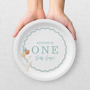 One Silly Goose Teal Blue Boys 1st Birthday Paper Plates