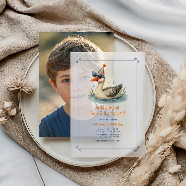 One Silly Goose Translucent First Birthday Party Vellum Invitations (One Silly Goose Translucent First Birthday Party Vellum Invitations)