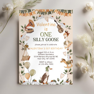 One Silly Goose Vintage Neutral First 1st Birthday Invitation