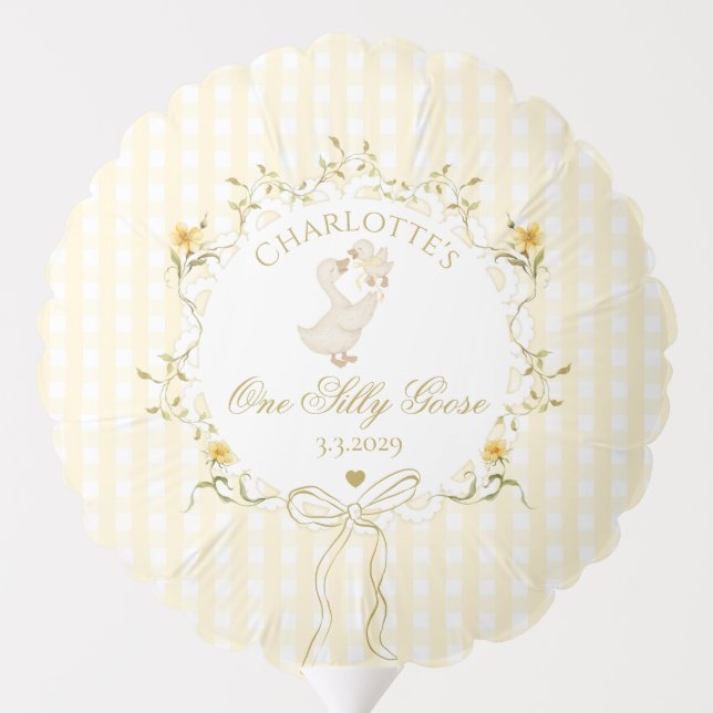 One Silly Goose Whimsical Gingham 1st Birthday Balloon (Back)