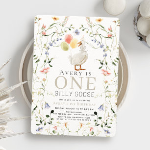 One Silly Goose Wildflower Floral 1st Birthday Invitation
