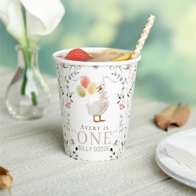 One Silly Goose Wildflower Floral 1st Birthday Paper Cups (Insitu)