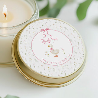 One Silly Goose Wildflower Pink Bow 1st Birthday  Classic Round Sticker