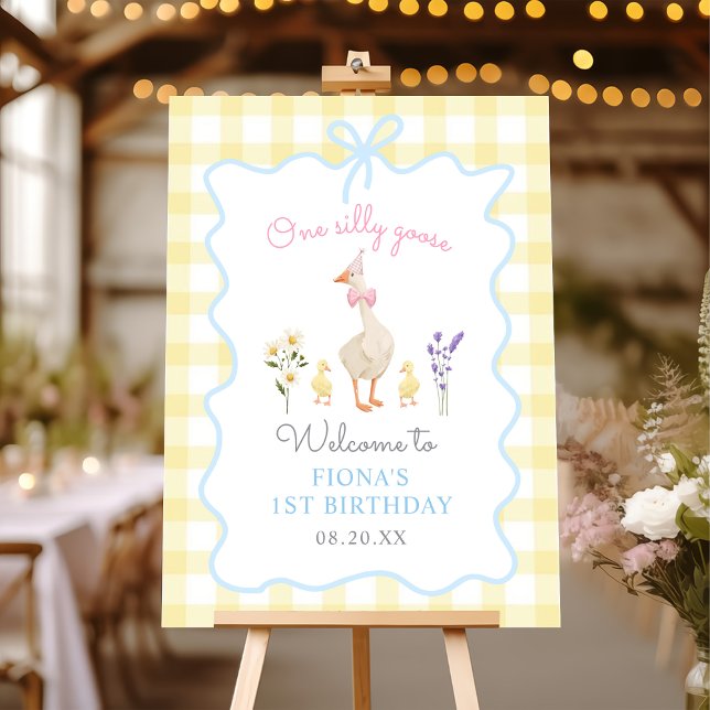 One Silly Goose Yellow Gingham 1st Birthday Foam Board (Creator Uploaded)