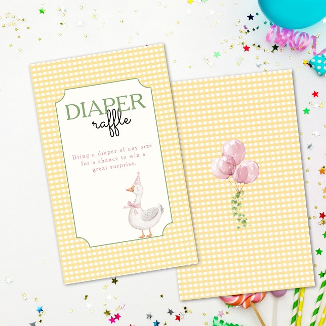 One Silly Goose Yellow Gingham Diaper Raffle  Enclosure Card (Silly Goose Diaper Raffle Enclosure Card)