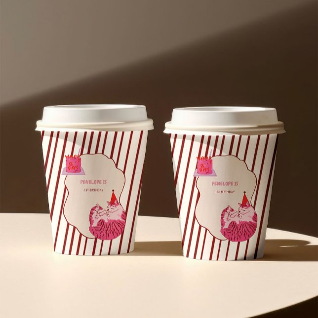 One Silly Pink Kitty 1st Birthday Paper Cups (Creator Uploaded)