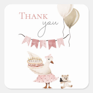One Silly Vintage Birthday Goose Thank You Square Sticker