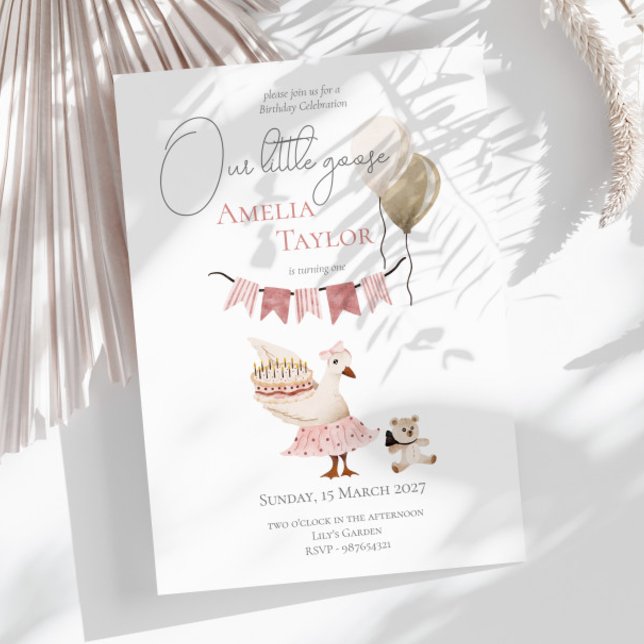 One Silly Vintage Birthday Goose Watercolor Invitation (Creator Uploaded)