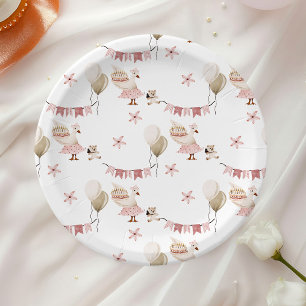 One Silly Vintage Birthday Goose Watercolor Paper Plates