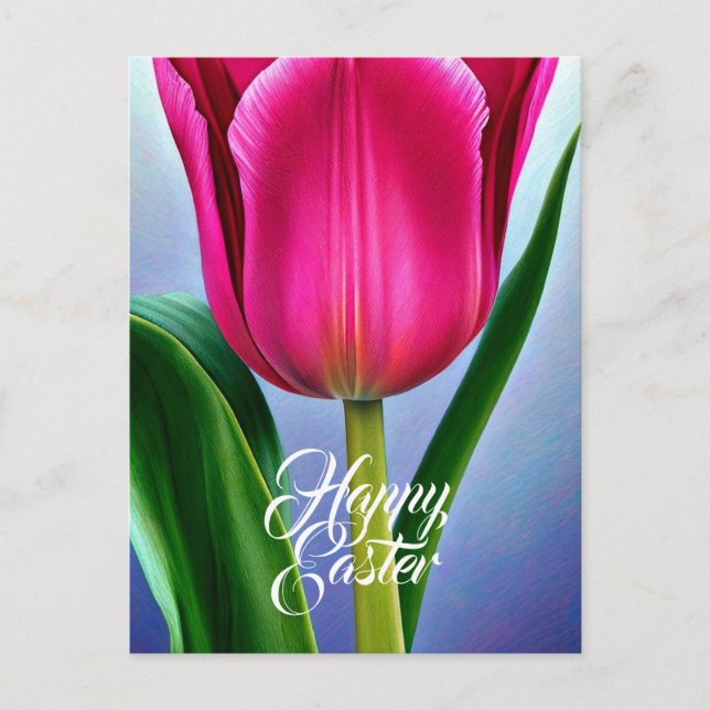 One Single Pink Tulip Holiday Easter Postcard (Front)