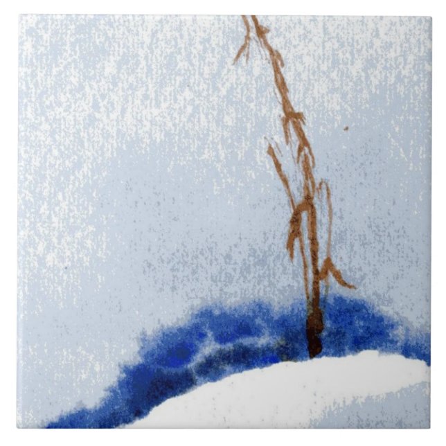 One small steam of straw in a large snow drift ceramic tile (Front)