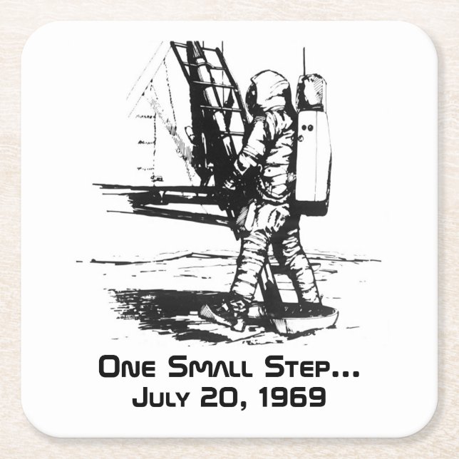 One Small Step Apollo 11 Moon Landing Square Paper Coaster (Front)