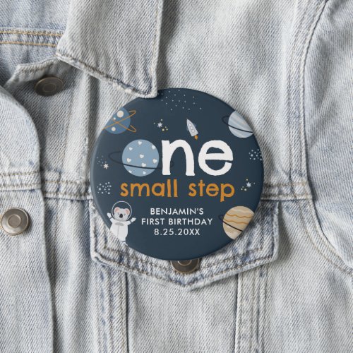 One Small Step Outer Space First Birthday Button
