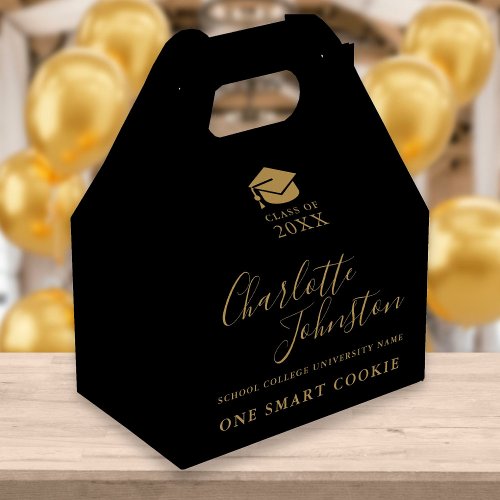 One Smart Cookie Black And Gold Graduation Party Favor Boxes