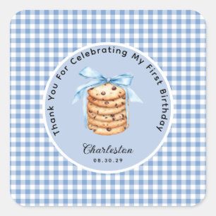 One Smart Cookie Boys First Birthday Thank You Square Sticker