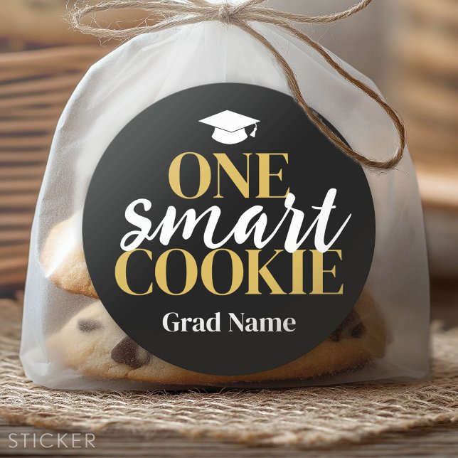 One Smart Cookie - Grad Name and Cap - Black Gold Classic Round Sticker (Custom Graduation Sticker - Favor Stickers or Envelope Label)