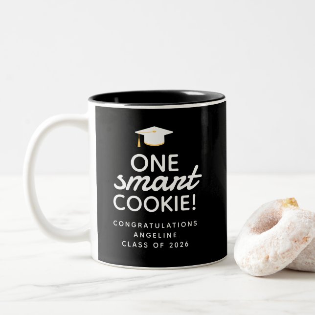 One Smart Cookie Graduation Party Celebration Two-Tone Coffee Mug (With Donut)