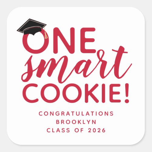 One Smart Cookie Graduation Red Square Sticker