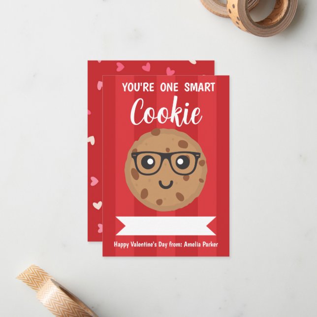 One Smart Cookie - Kids Classroom Valentine's Day Note Card (Front/Back In Situ)