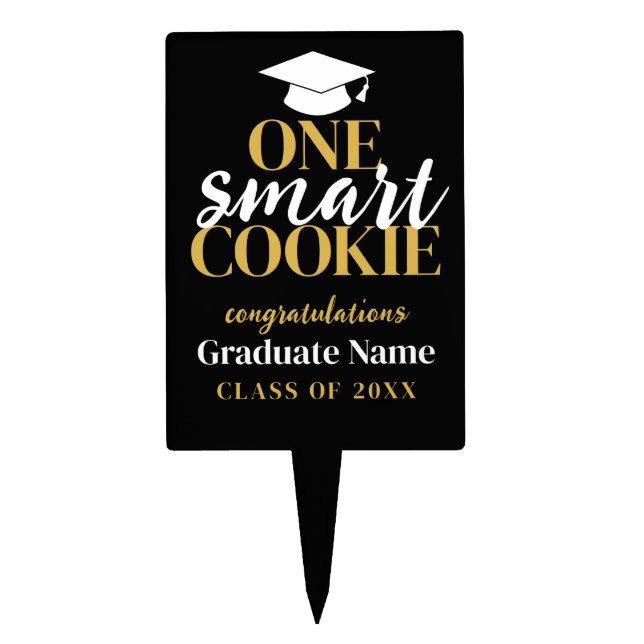One Smart Cookie - Modern Black Gold Graduation Cake Topper (Front)