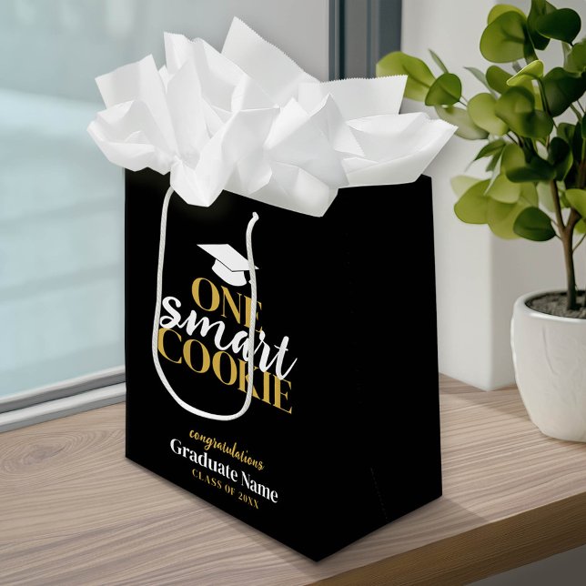 One Smart Cookie - Modern Black Gold Graduation Medium Gift Bag (Custom Graduation Gift Bag with a pace for the graduate's name)