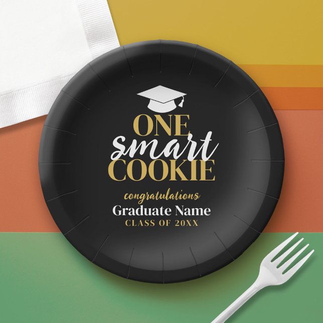 One Smart Cookie - Modern Black Gold Graduation Paper Plates (Custom Graduation Paper Plate)