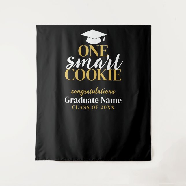 One Smart Cookie - Modern Black Gold Graduation Tapestry (Front)