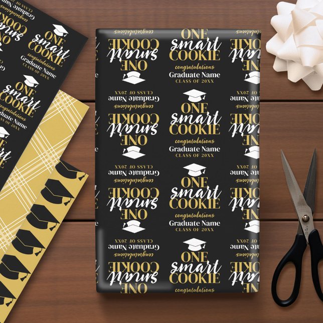 One Smart Cookie - Modern Black Gold Graduation Wrapping Paper Sheets (Custom Graduation Wrapping Paper)