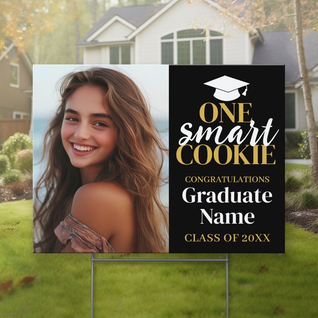 One Smart Cookie - Modern Graduation 1 Photo Sign (Custom Graduation Yard SIgn)