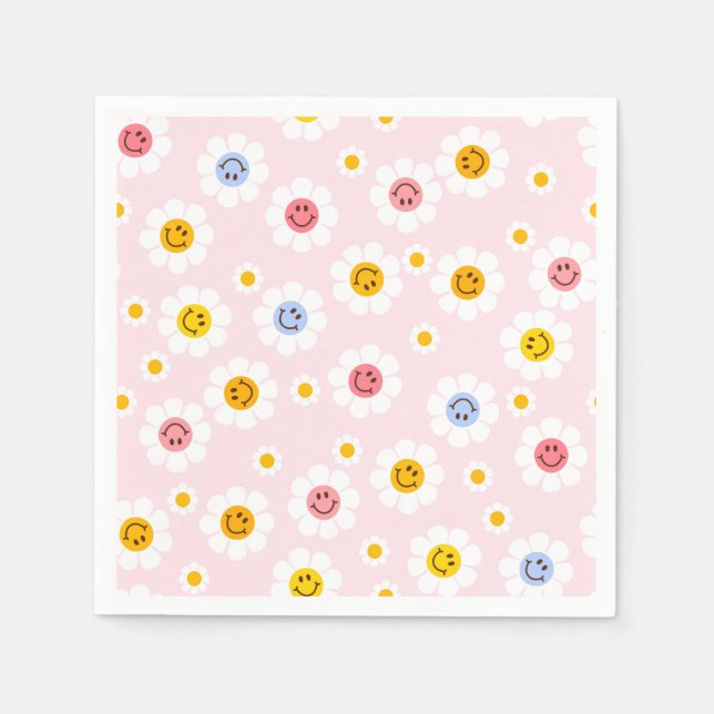 One Smile First Birthday Daisy Pastel Girls Napkins (Front)