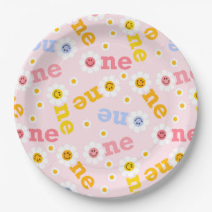 One Smile First Birthday Daisy Pastel Girls Paper Plates