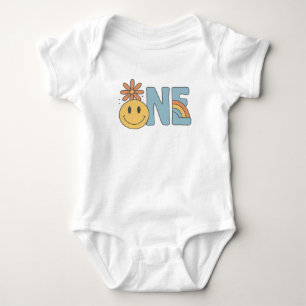 ONE – Smiley Face & Rainbow 1st Birthday Outfit Baby Bodysuit