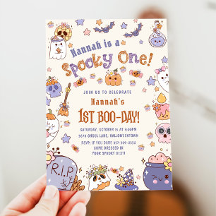 One Spooky Babe Cute Halloween Ghost 1st Birthday Invitation
