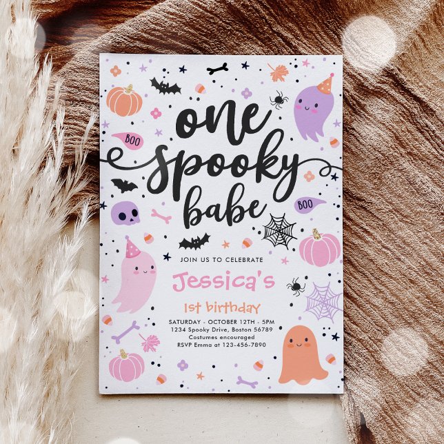 One Spooky Babe Cute Halloween Ghost 1st Birthday Invitation (Creator Uploaded)