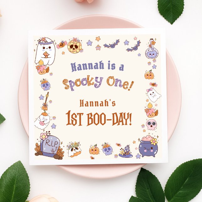 One Spooky Babe Cute Halloween Ghost 1st Birthday Napkins (Creator Uploaded)