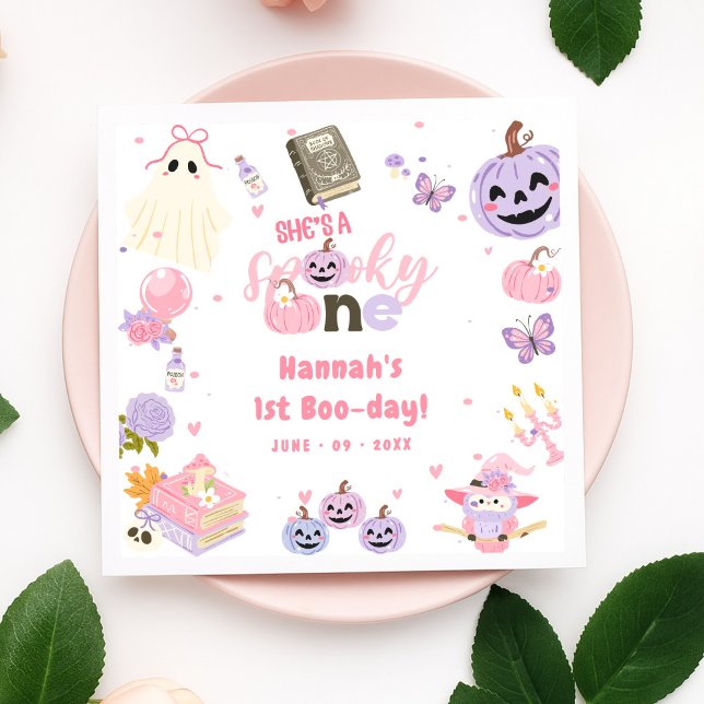 One Spooky Babe Cute Halloween Ghost 1st Birthday Napkins (Creator Uploaded)