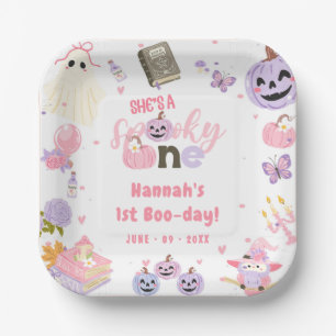 One Spooky Babe Cute Halloween Ghost 1st Birthday Paper Plates