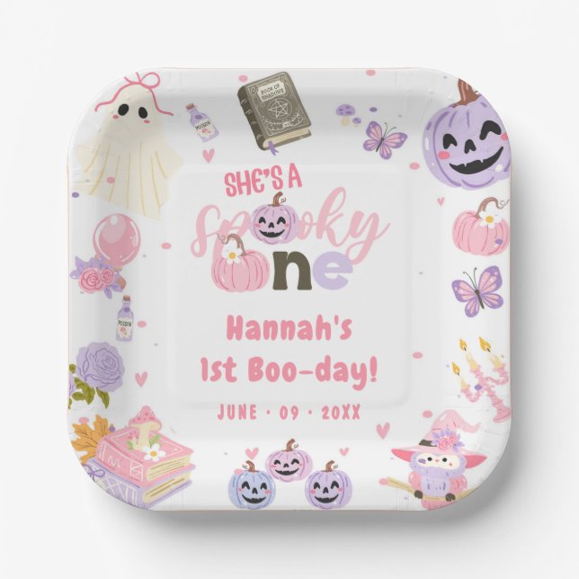 One Spooky Babe Cute Halloween Ghost 1st Birthday Paper Plates (Front)