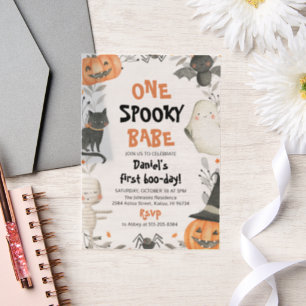 One Spooky Babe Cute Halloween Ghost 1st Birthday  Vellum Invitations