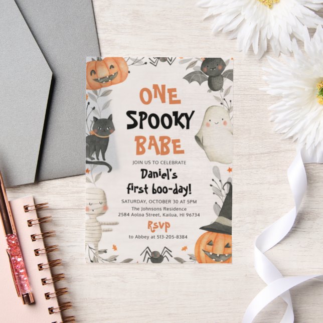 One Spooky Babe Cute Halloween Ghost 1st Birthday  Vellum Invitations (Wedding)