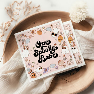 One Spooky Babe Groovy Halloween 1st Birthday Napkins