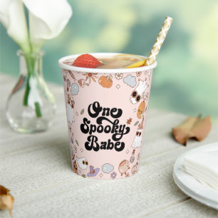 One Spooky Babe Groovy Halloween 1st Birthday  Paper Cups