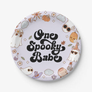 One Spooky Babe Groovy Halloween 1st Birthday Paper Plates