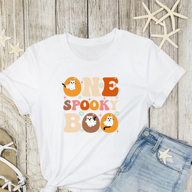 One Spooky Boo Groovy Halloween Cat Ghost T-Shirt (Creator Uploaded)