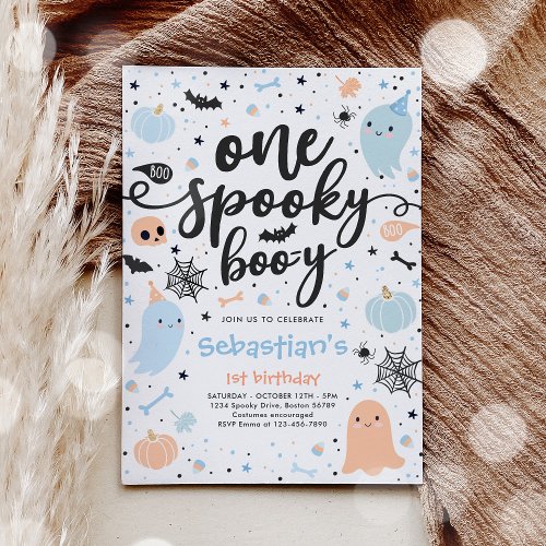 One Spooky Boo_y Cute Halloween Ghost 1st Birthday Invitation