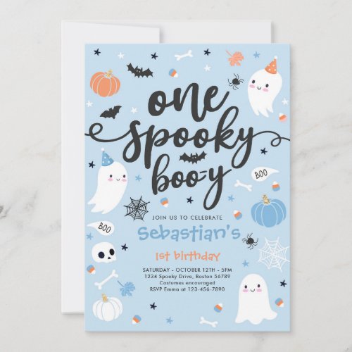 One Spooky Boo_y Cute Halloween Ghost 1st Birthday Invitation