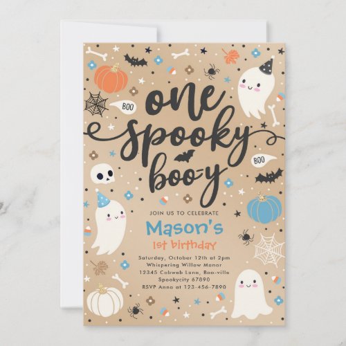 One Spooky Boo_y Cute Halloween Ghost 1st Birthday Invitation