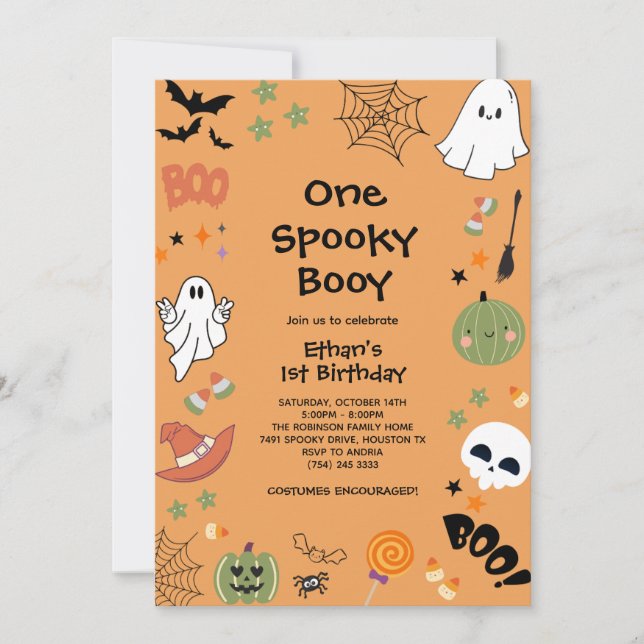 One Spooky Booy Cute Ghost Halloween 1st Birthday Invitation (Front)